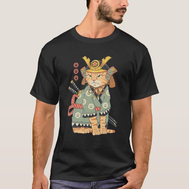 Fantastisk Neko Samurai Cat Japan T Shirt (Framsida)
