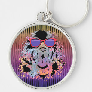 Fantastisk Newfoundland Hund Sunglasses Rund Silverfärgad Nyckelring