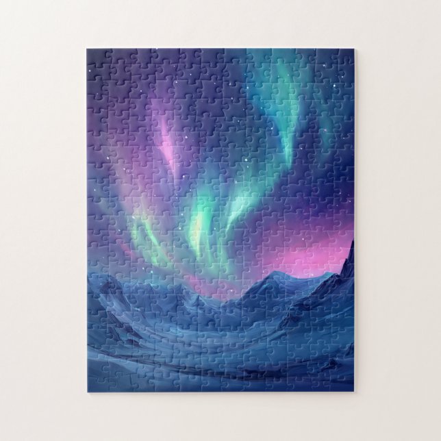 Fantastisk norra ljus, nattetid, himmel vacker pussel (Vertikal)