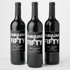 Fantastisk och femtioårs födelsedag fet skrivstil  vinflaska etikett