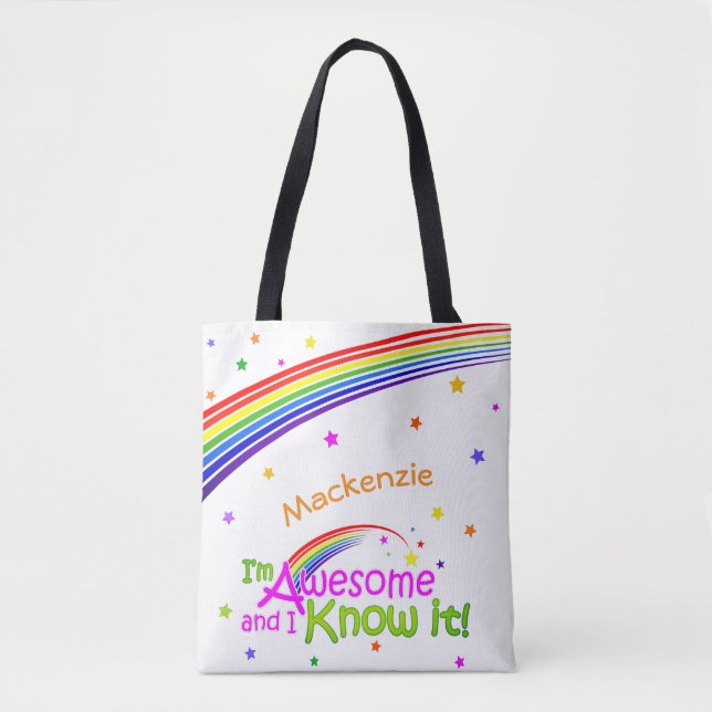 FANTASTISK och jag vet det med regnbåge på VIT Tygkasse (Framsida)