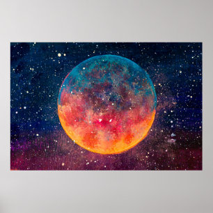 Fantastisk oljemålning vacker stor planet måne a poster