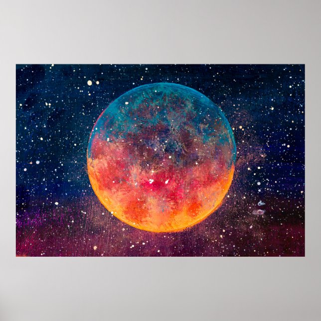 Fantastisk oljemålning vacker stor planet måne a poster (Framsidan)