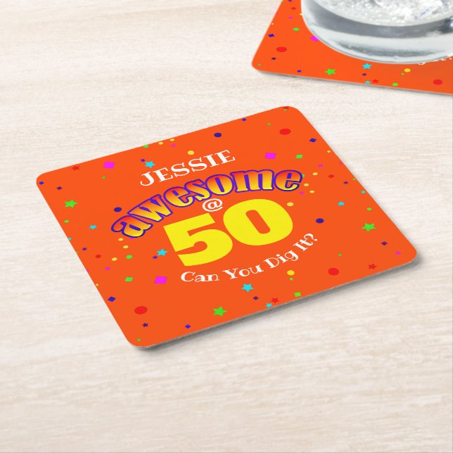 FANTASTISK Orange 50:E BIRTHDAY Underlägg Papper Kvadrat (Vinklad)
