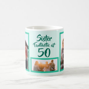 Fantastisk på 50-systerfödelsedagsfotokollage kaffemugg