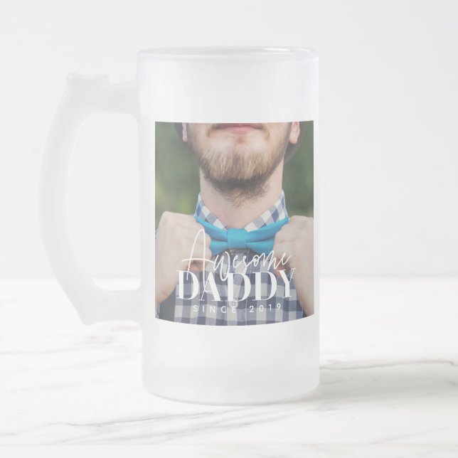 Fantastisk pappa sedan 20XX Foto med enkel Elegant Frostat Ölglas (Vänster)