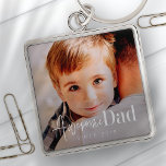 Fantastisk Pappa sedan 20XX Modern Simple Elegant  Fyrkantig Silverfärgad Nyckelring<br><div class="desc">Den här enkla och moderna designen består av serif och kursiv typografi och lägger till ett foto av anpassningsbarna</div>