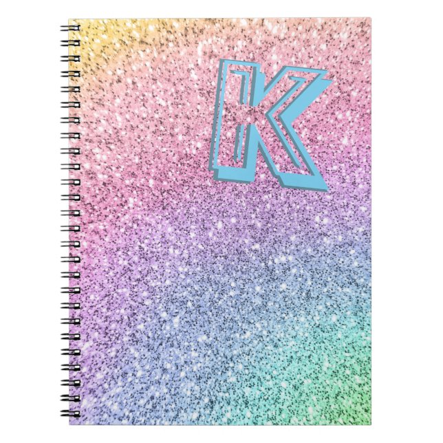 Fantastisk Pastel Glitter Girly Monogrammed Anpass Anteckningsbok (Framsidan)