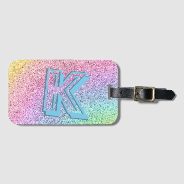 Fantastisk Pastel Glitter Girly Monogrammed Anpass Bagagebricka (Framsida horisontal)