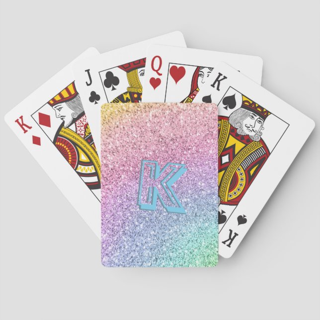 Fantastisk Pastel Glitter Girly Monogrammed Anpass Casinokort (Baksidan)