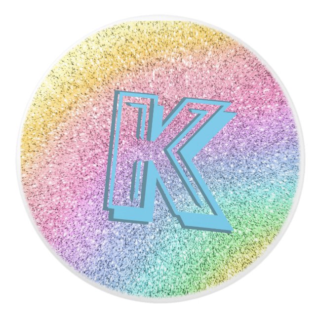 Fantastisk Pastel Glitter Girly Monogrammed Anpass Knopp (Framsidan)