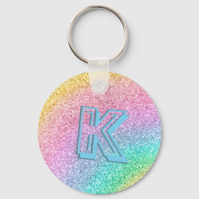 Fantastisk Pastel Glitter Girly Monogrammed Anpass Nyckelring (Framsida)