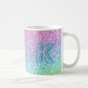 Fantastisk Pastel Glitter Monogrammed Anpassningsb Kaffemugg