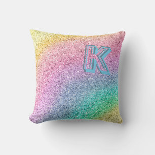 Fantastisk Pastel Glitter Monogrammed Anpassningsb Kudde