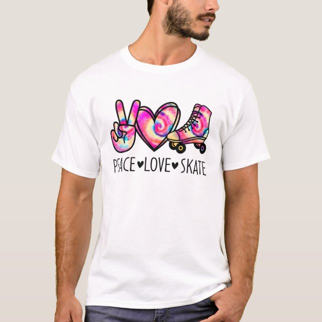 Fantastisk Peace Kärlek Skate Funny Skating Älskar T Shirt (Framsida)