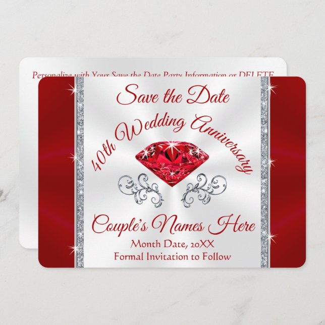 Fantastisk Personlig, 40:e spara datumkort Inbjudningar (Fram/baksida)