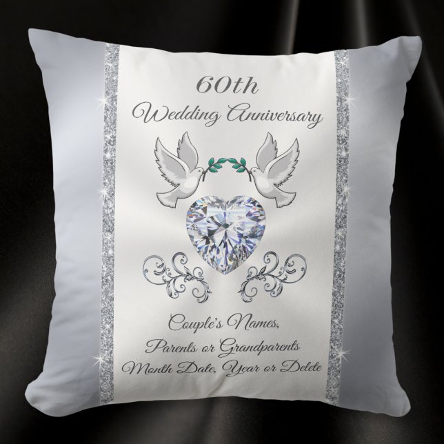 Fantastisk Personlig 60 år av Giftermål Gift Kudde (60th wedding anniversary gifts for grandparents. Diamond anniversary throw pillow with Heart Diamond)