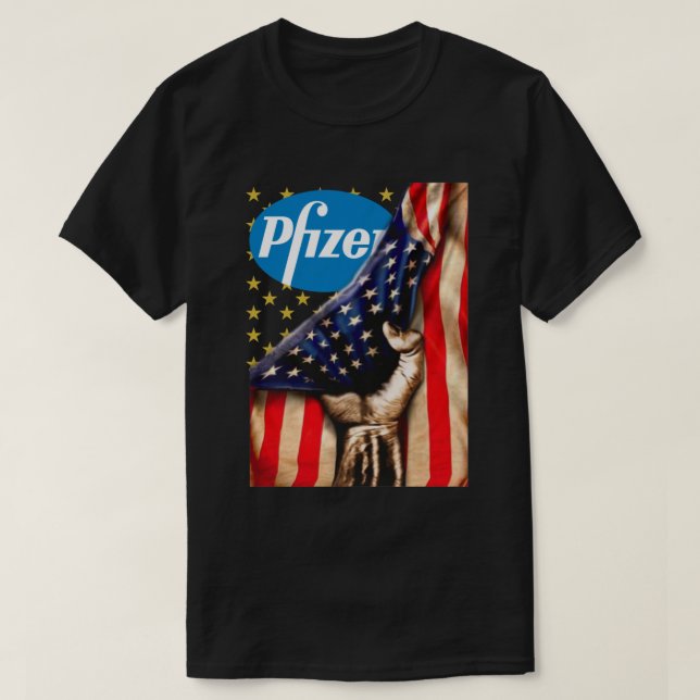 Fantastisk Pfizer Logotyp and America Flagga Shirt T Shirt (Design framsida)