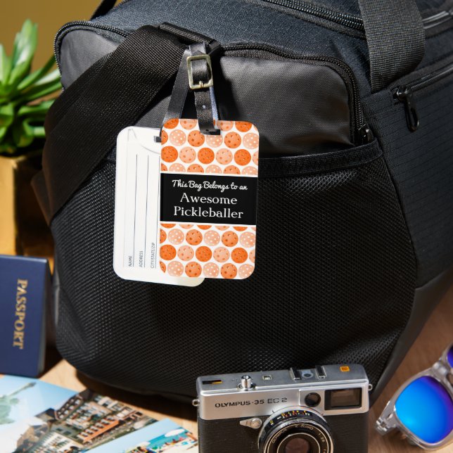 Fantastisk Pickleballer Travel Orange Picklebollar Bagagebricka (Framsida & Baksida)