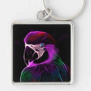 Fantastisk Plum Glow Parrot Fyrkantig Silverfärgad Nyckelring