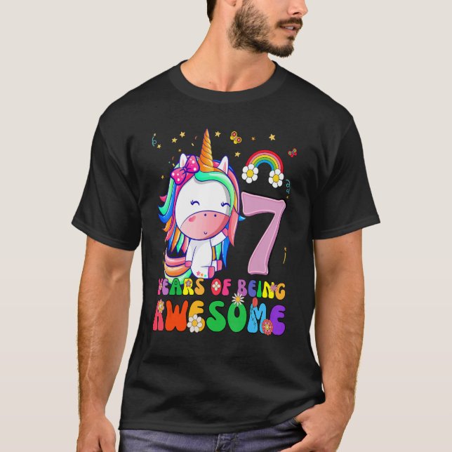 Fantastisk Princess Unicorn Birthday 7 Year T Shirt (Framsida)