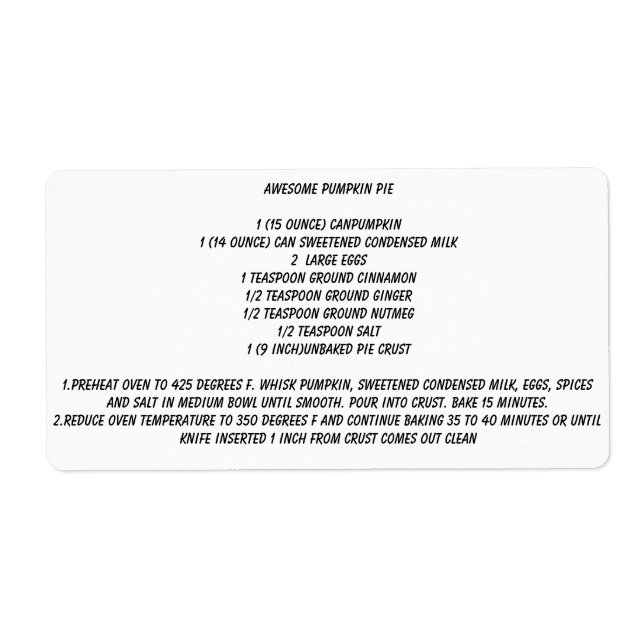 Fantastisk Pumpkin Paj REcipe Fraktsedel (Framsidan)