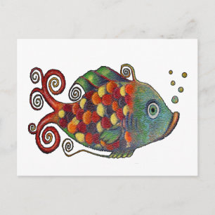 Fantastisk Rainbow Whimsical Fish Artsy Hippie Coo Vykort