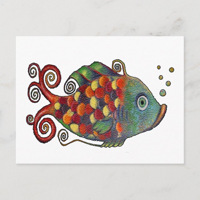 Fantastisk Rainbow Whimsical Fish Artsy Hippie Coo Vykort (Framsida)