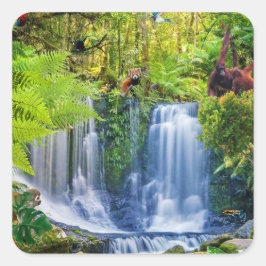Fantastisk Rainforest & Animals Fyrkantigt Klistermärke