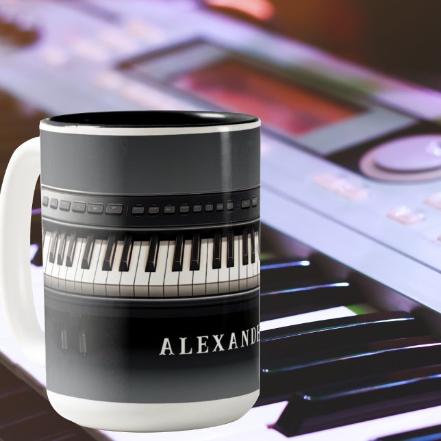 Fantastisk Realistic Piano Tangentbord Två-Tonad Mugg (Piano Keys Personalized Two Tone Black and White Mug)