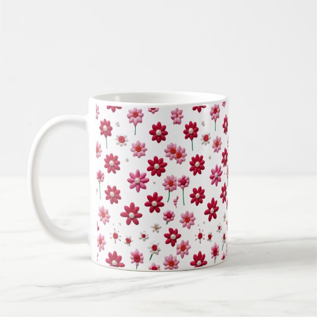 Fantastisk Red and White Blommönster Mugg (Vänster)