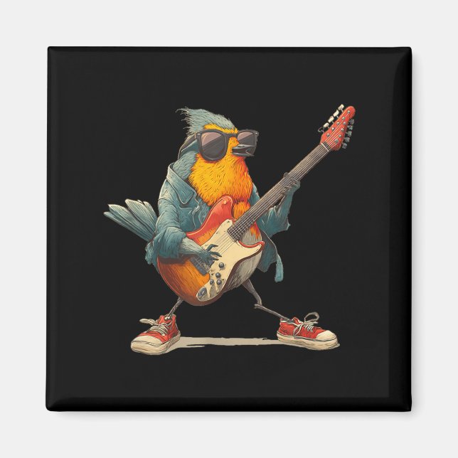 Fantastisk Robin Fågel Med Elektrisk Gitarr För Po Magnet (Framsidan)