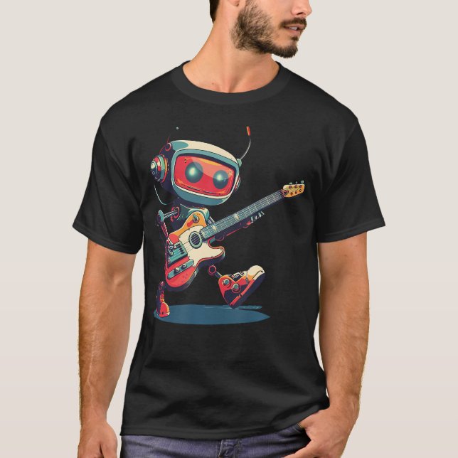 Fantastisk Rockande Robot Med Elgitarr I Handen T Shirt (Framsida)