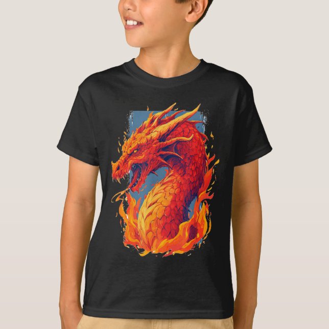 Fantastisk röd elddrake-kostym med flammor t shirt (Framsida)