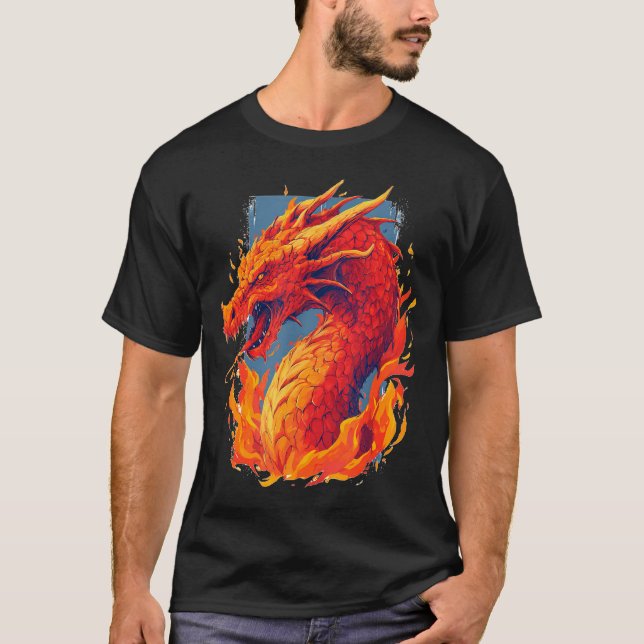 Fantastisk röd elddrake-kostym med flammor t shirt (Framsida)