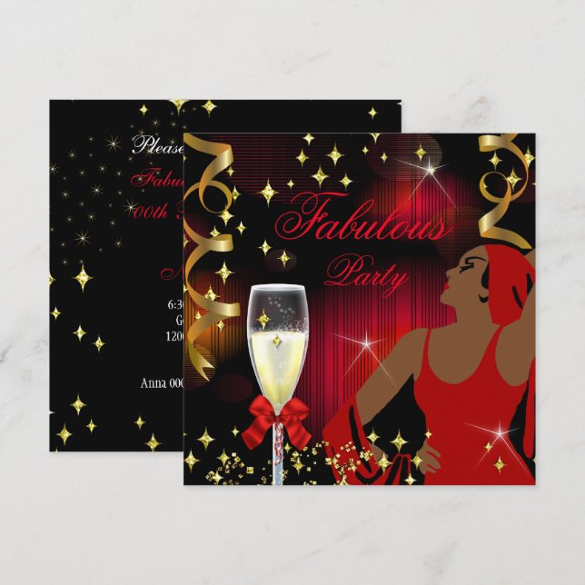 Fantastisk Röd Glitter Divafödelsedag Inbjudningar (Fram/baksida)
