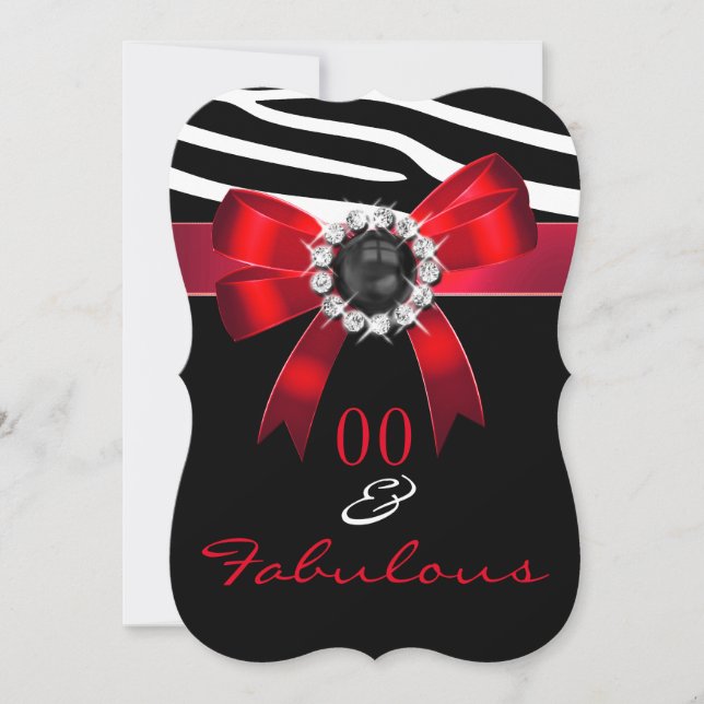 Fantastisk Röd Zebra Svart Vit Födelsedagsfest Inbjudningar (Framsida)