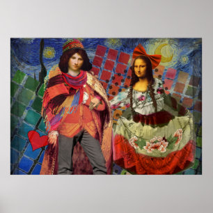 Fantastisk Rollig Mona Lisa Par Whimsical Poster