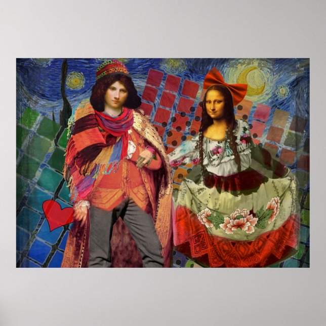 Fantastisk Rollig Mona Lisa Par Whimsical Poster (Framsidan)
