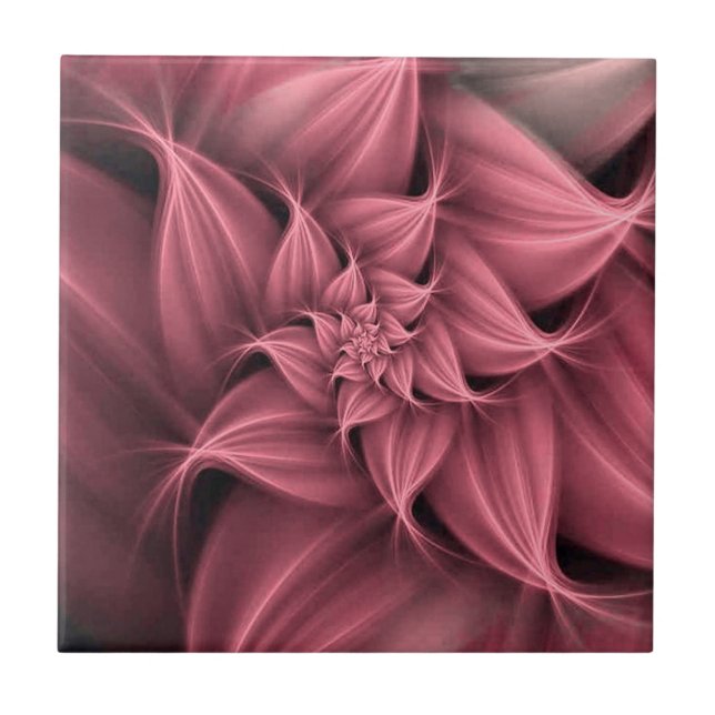Fantastisk rosa blomma fraktal  kakelplatta (Framsidan)