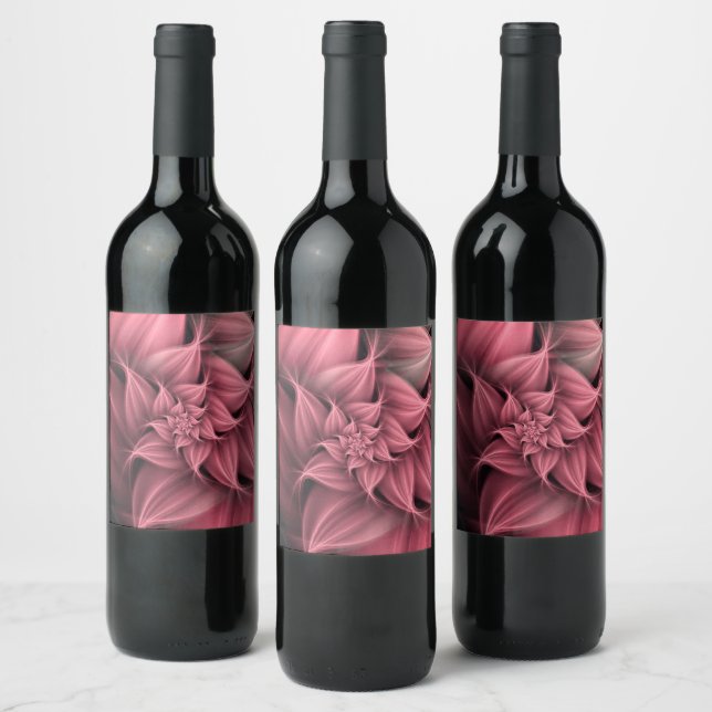 Fantastisk rosa Flower Fractal Vinflaska Etikett (Flaskor)