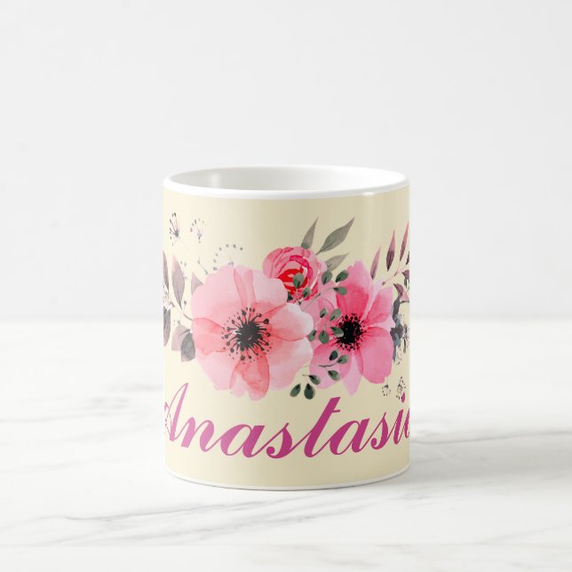 Fantastisk Rosa Flowers med ditt namn Kaffemugg (Center)
