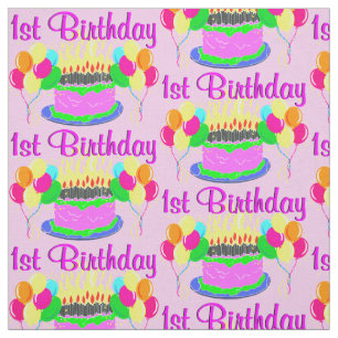 FANTASTISK ROSA LYCKLIG 1:A BIRTHDAY FABRIC TYG