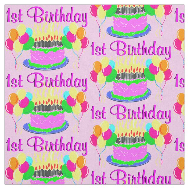 FANTASTISK ROSA LYCKLIG 1:A BIRTHDAY FABRIC TYG (Provkarta)