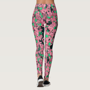 Fantastisk Rosa och Grön Blommig Tryck Leggings