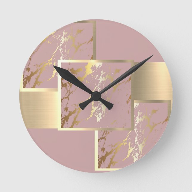 Fantastisk Rosa och Guld Marble Design Rund Klocka (Framsida)