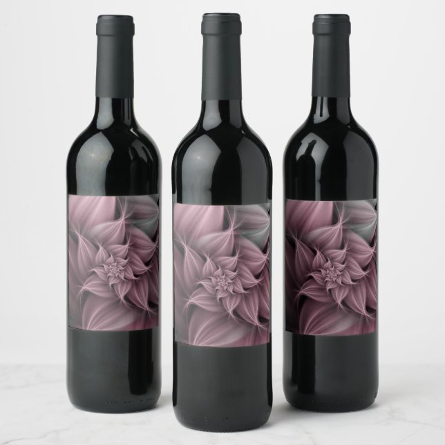 Fantastisk rosenblomma fraktal  vinflaska etikett (Flaskor)