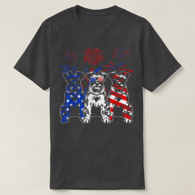 Fantastisk Schnauzer Hund American Flagga 4 juli T Shirt (Design framsida)
