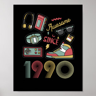 Fantastisk sedan 1990 Vintage Retro 32:a födelseda Poster