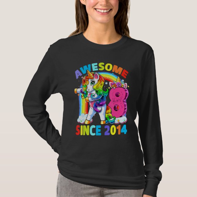 Fantastisk sedan 2014 Dabbing Unicorn 8th Birthday T Shirt (Framsida)